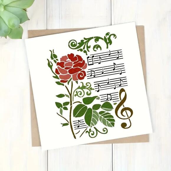 2 pc Guitar Roses Love Music Stencils 8.3" x 11" Piano Keys Layering Reusable - Picture 4 of 4
